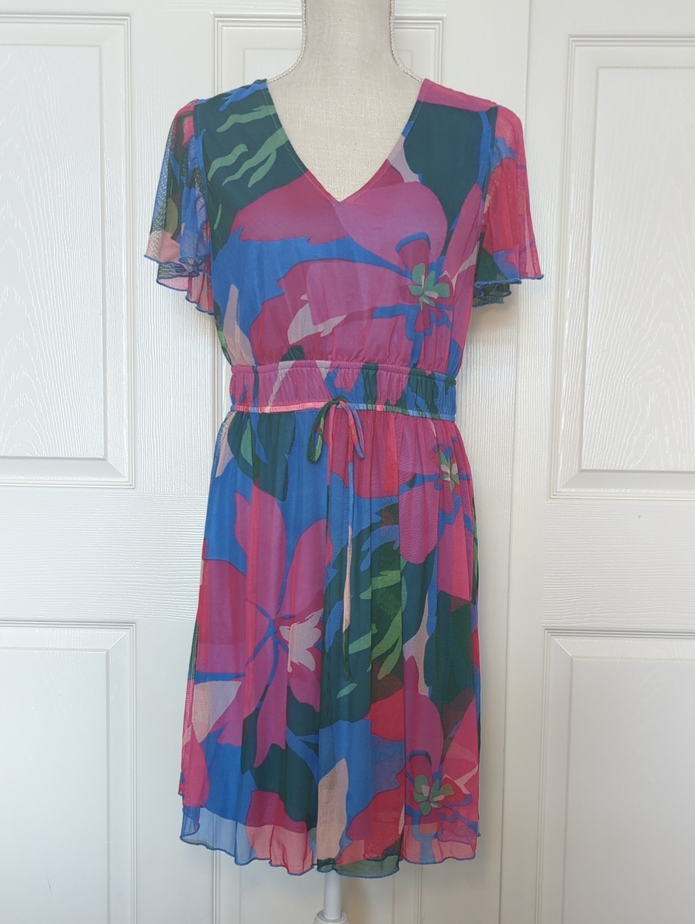 Kate and Lily Floral V-Neck Dress - Pink & Blue - Picture 2 of 7